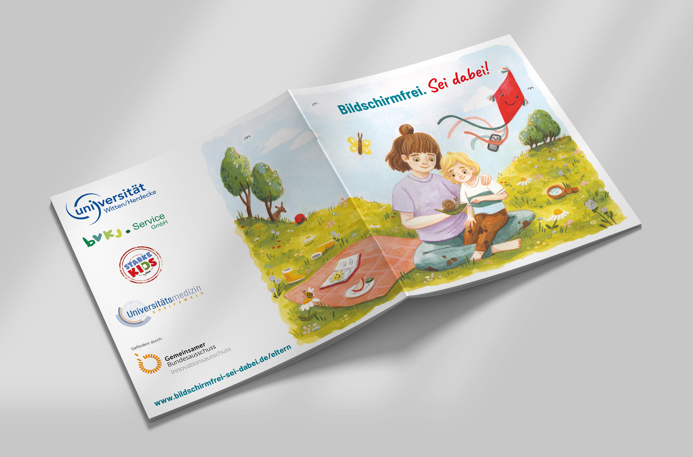 Das Bilderbuch ist aufgeklappt. Vor- und Rückseite ist zu sehen