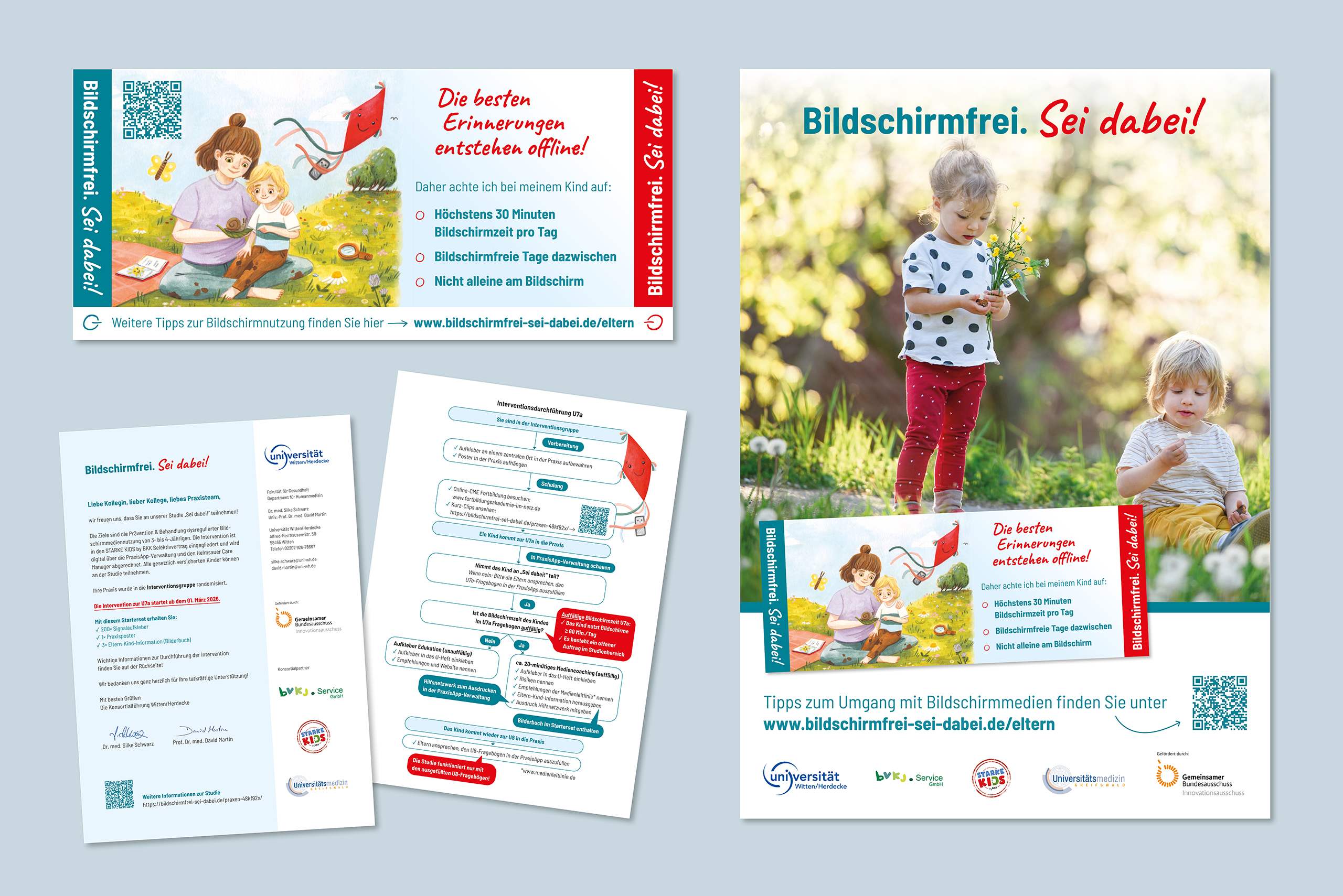 Übersicht mit Aufkleber für das U-Heft, Anschreiben und Praxisposter.